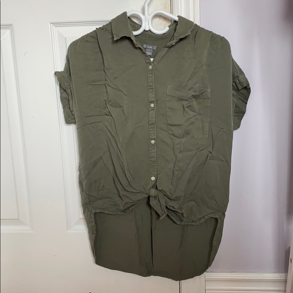 Long, green button down top